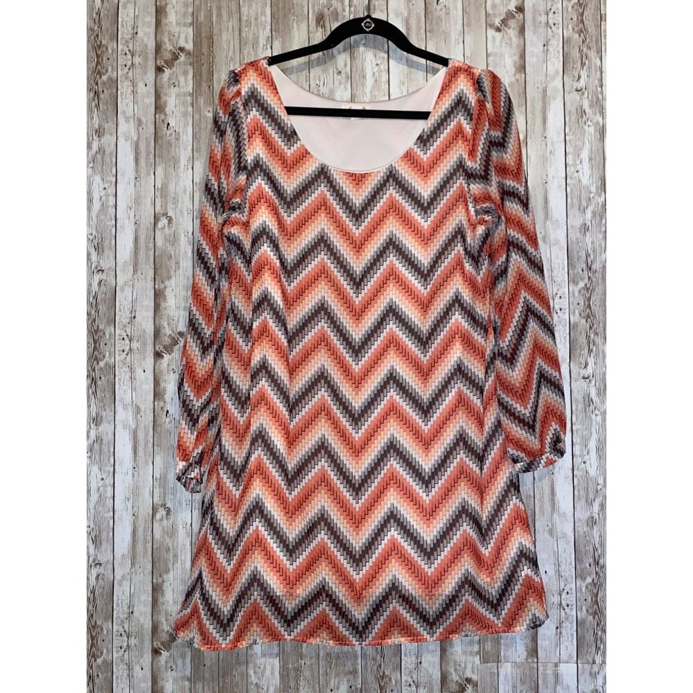 Women's L8ter Short Long Sleeve Chevron Dress Size Large